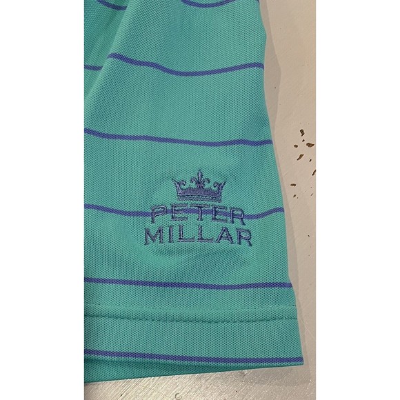 Peter Millar Summer Comfort Polo Shirt Mens Large Green Purple Striped Golf Logo - Picture 3 of 10